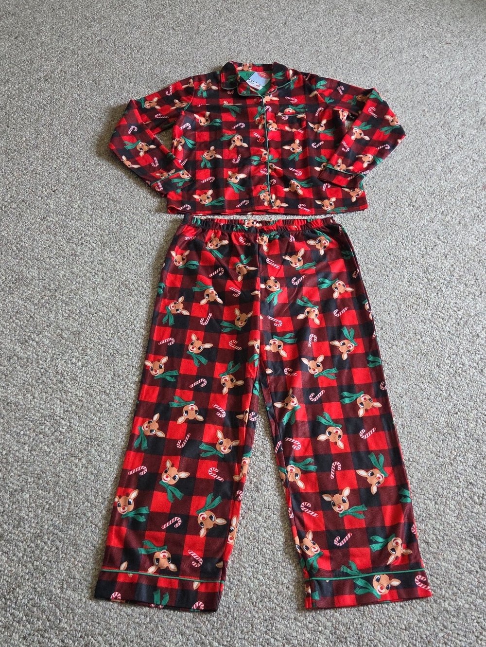 Komar Kids Red and Green Plaid Reindeer Pajama Set